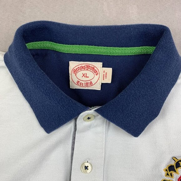 Brooks Brothers Mens Shirt XL White Blue Colorblock Rugby Polo Long Sleeve Crest - Picture 4 of 12